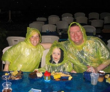 Family in the rain